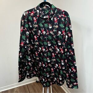 Christmas Button Up Long Sleeve Dress Shirt Santa Snowman Elf George Mens 2XL